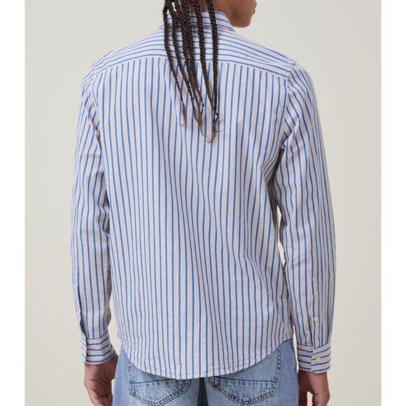 Men’s Cotton on Garments Mayfair Long Sleeve Shirt color Stone Stripes Size S NW - Picture 2 of 7